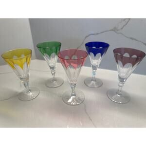 NEW Set of 5 Hungarian Crystal Colorful Cordial Liquor Glasses Hoya
